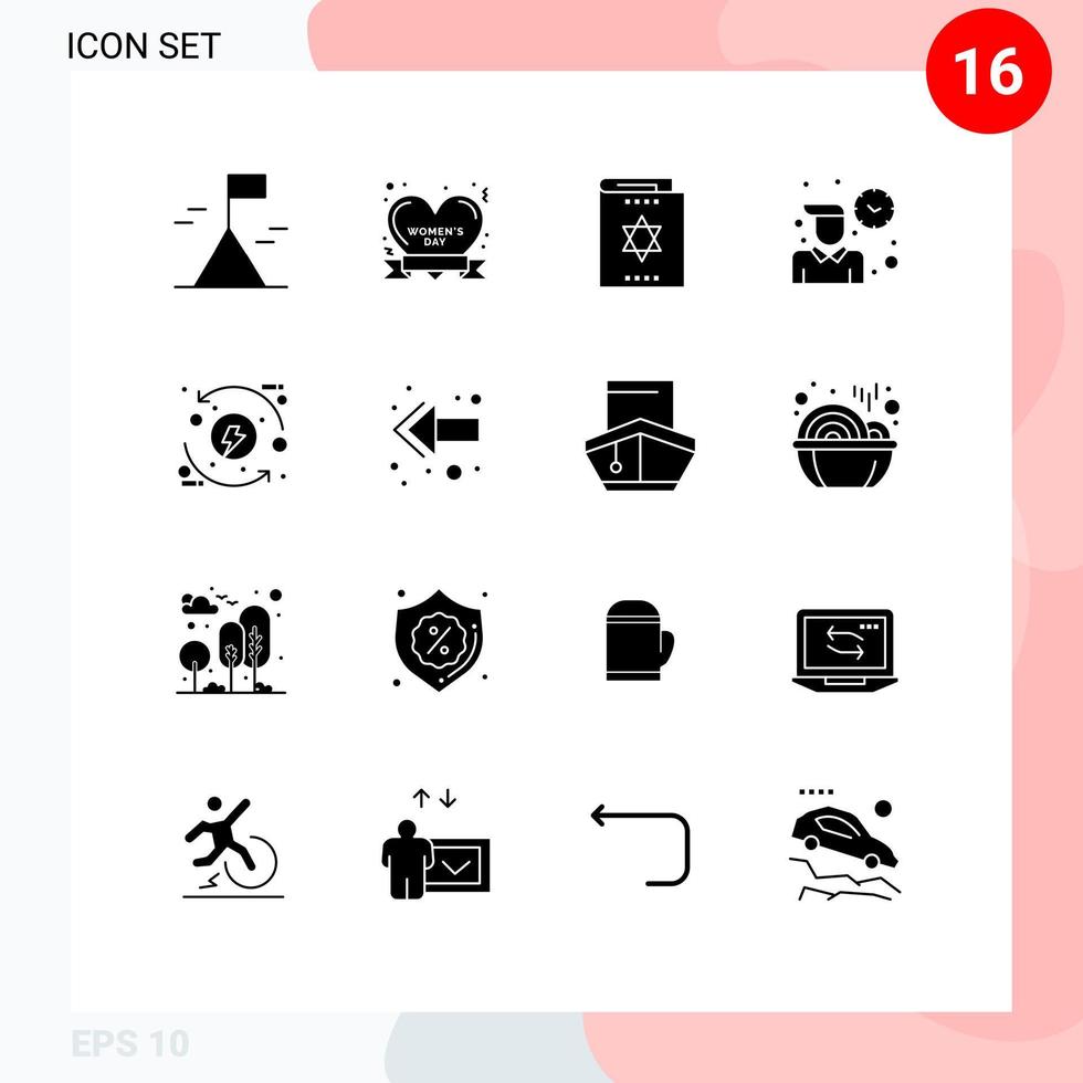 Group of 16 Solid Glyphs Signs and Symbols for control working harry potter time employee Editable Vector Design Elements