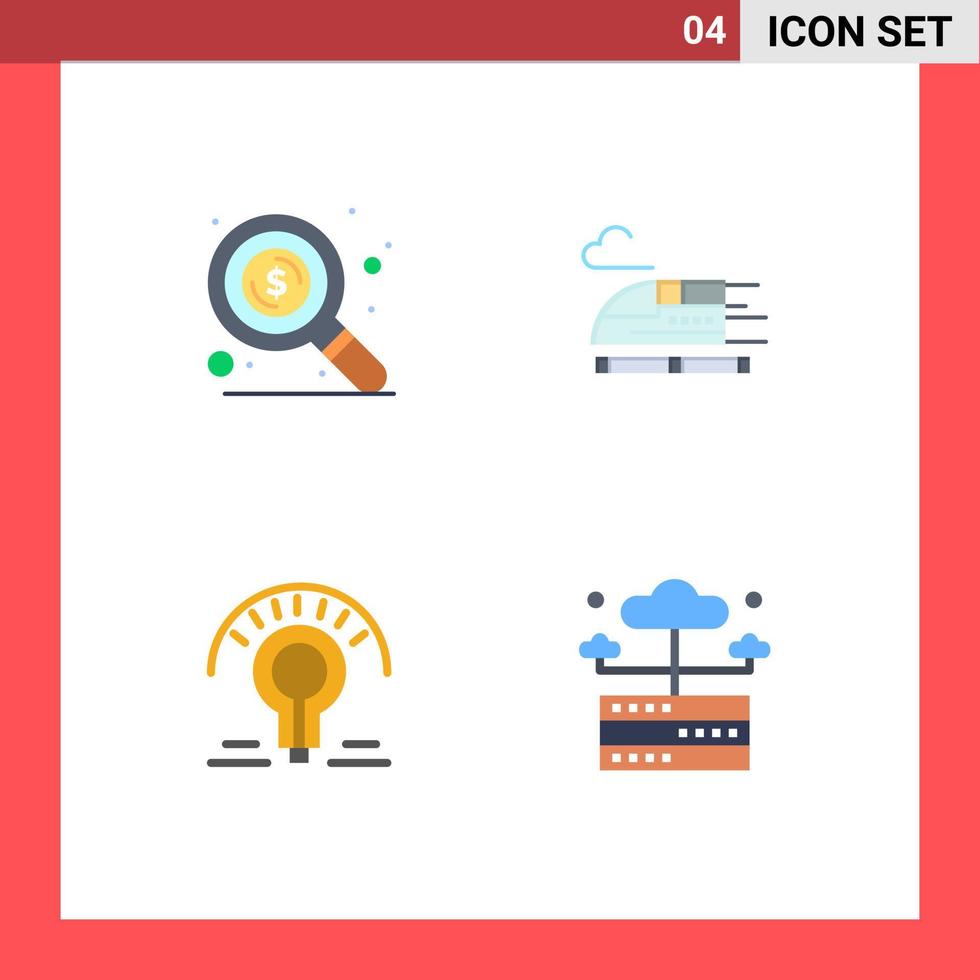 4 Universal Flat Icons Set for Web and Mobile Applications find tips train bulb hosting Editable Vector Design Elements