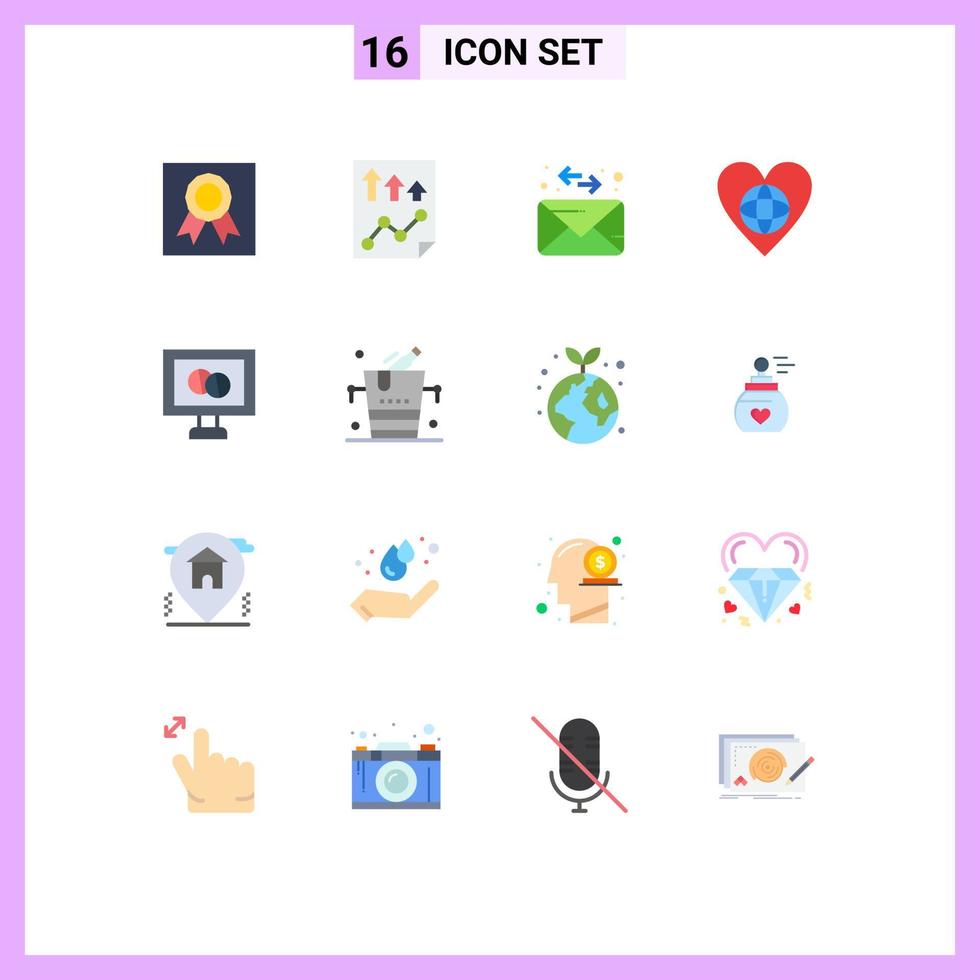 Set of 16 Modern UI Icons Symbols Signs for medical heart report world ecology Editable Pack of Creative Vector Design Elements