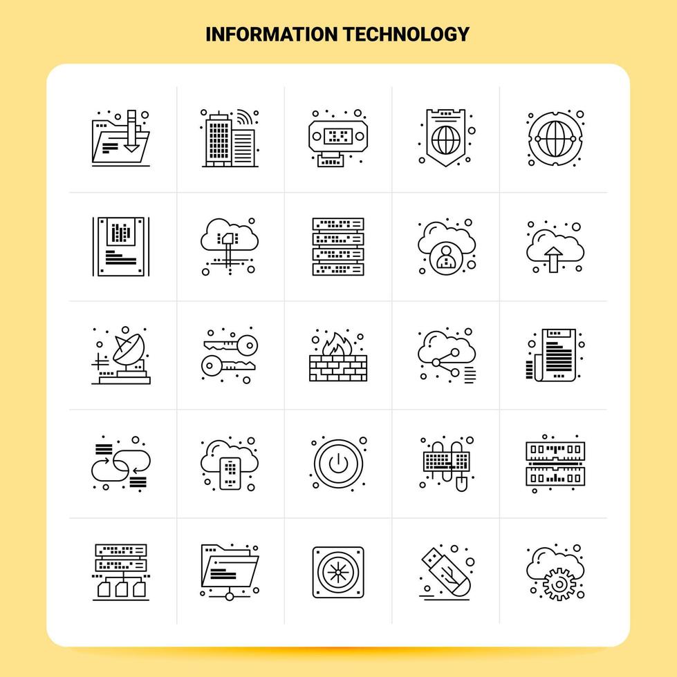 esquema 25 conjunto de iconos de tecnología de la información diseño de estilo de línea vectorial conjunto de iconos negros paquete de pictogramas lineales ideas de negocios web y móviles diseño ilustración vectorial vector