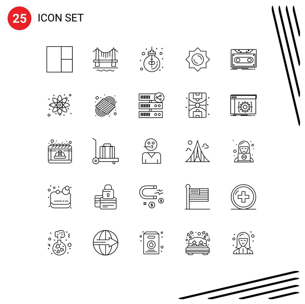 Set of 25 Commercial Lines pack for tape demo lamp cassette sunshine Editable Vector Design Elements