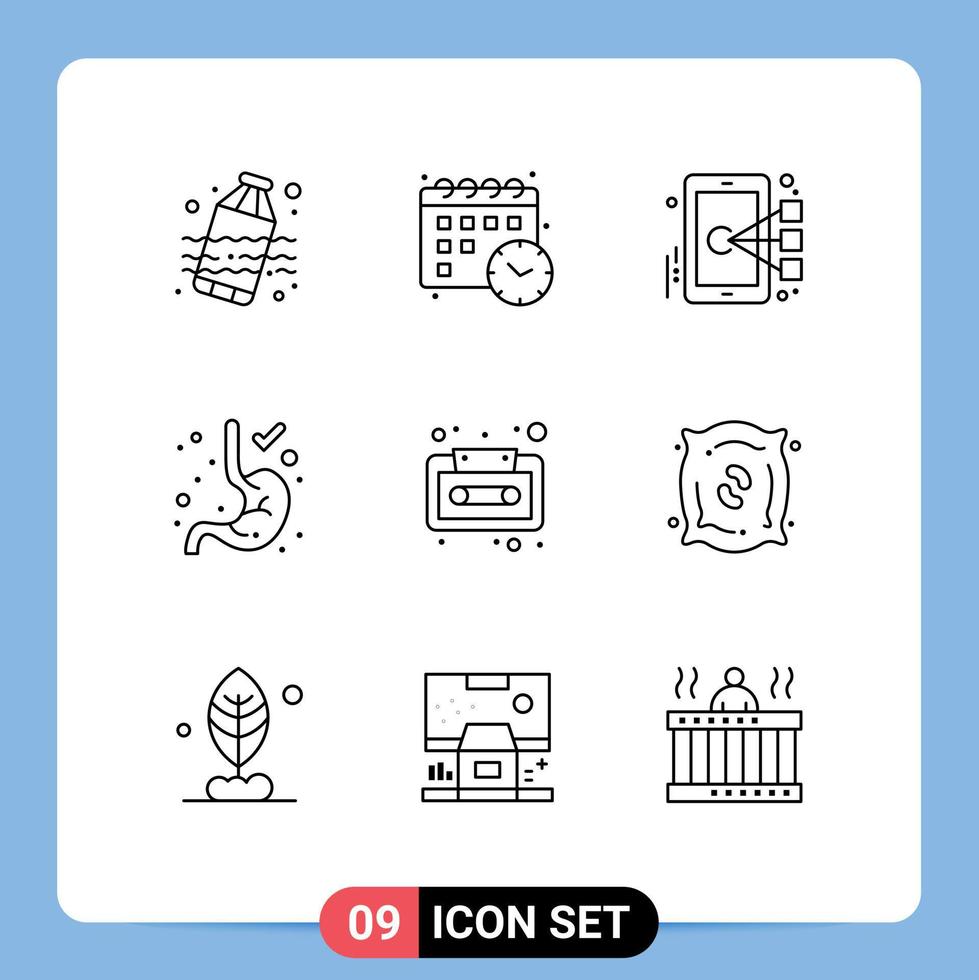 Outline Pack of 9 Universal Symbols of agriculture cassette mobile audio cassette stomach Editable Vector Design Elements