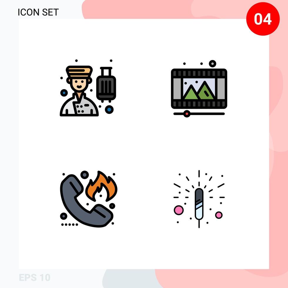 Pack of 4 creative Filledline Flat Colors of avatar call professional play store fire Editable Vector Design Elements