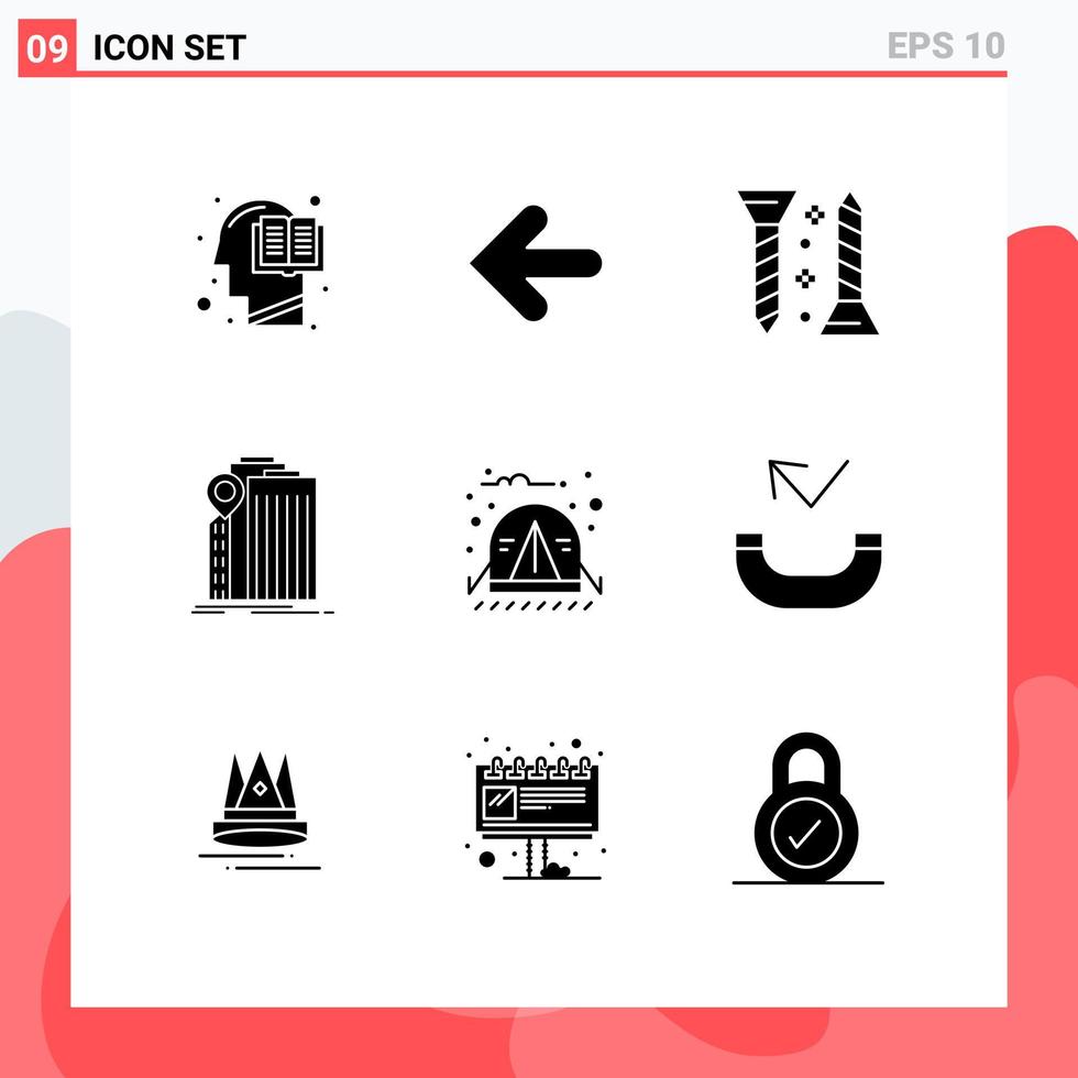 9 Universal Solid Glyph Signs Symbols of government building point back banking self tapping Editable Vector Design Elements