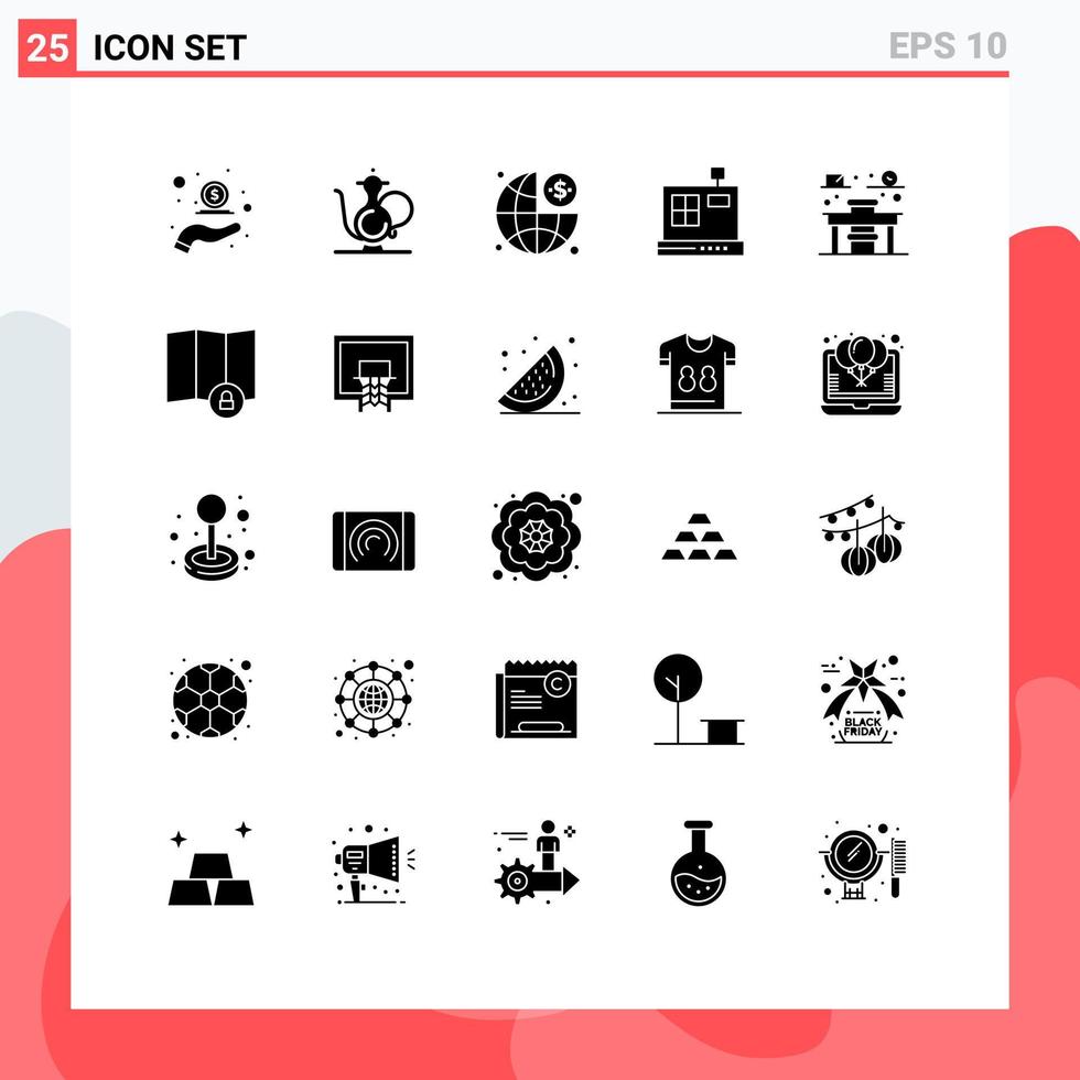 Universal Icon Symbols Group of 25 Modern Solid Glyphs of chair commerce ramadan cashbox management Editable Vector Design Elements