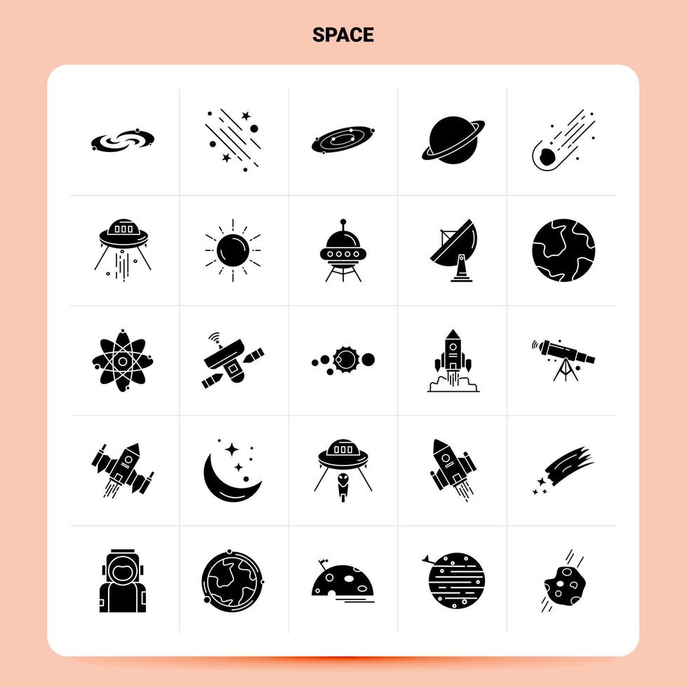 conjunto de iconos de espacio sólido 25 diseño de estilo de glifo vectorial conjunto de iconos negros diseño de ideas de negocios web y móvil ilustración vectorial vector
