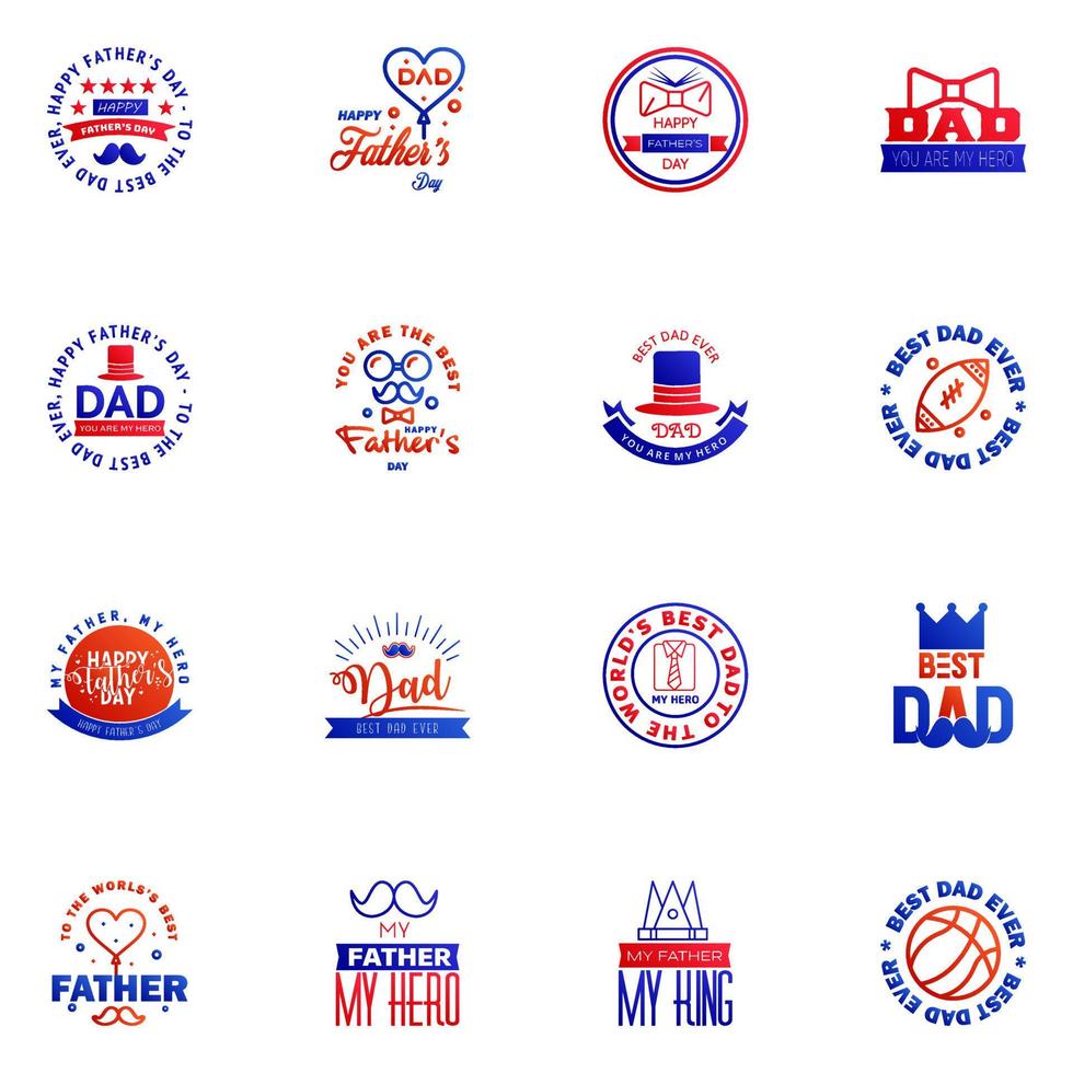 Happy fathers day set 16 Blue and red Vector typography Vintage lettering for fathers day greeting cards banners tshirt design You are the best dad Editable Vector Design Elements