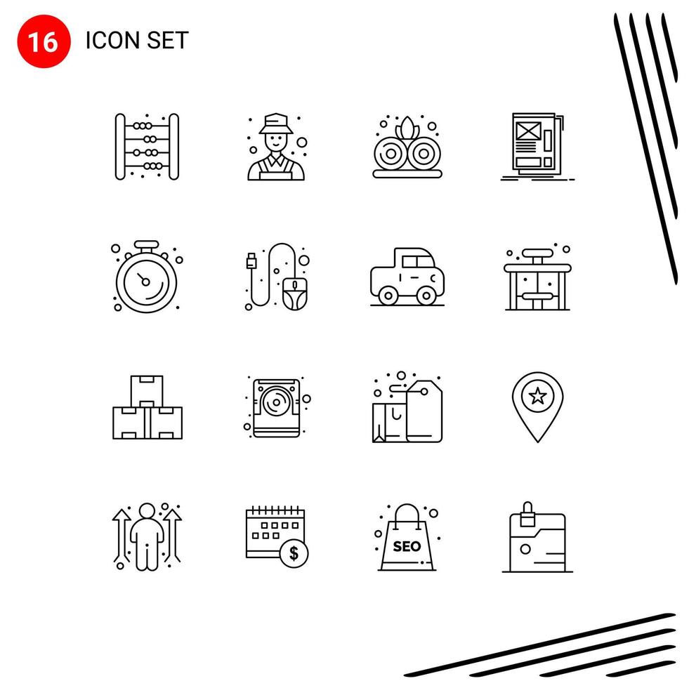 Universal Icon Symbols Group of 16 Modern Outlines of clock layout detect web wire Editable Vector Design Elements