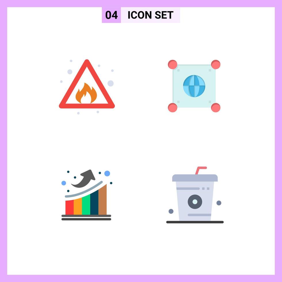 conjunto de pictogramas de 4 iconos planos simples de crecimiento de alerta firmar mundo elementos de diseño vectorial editables vector