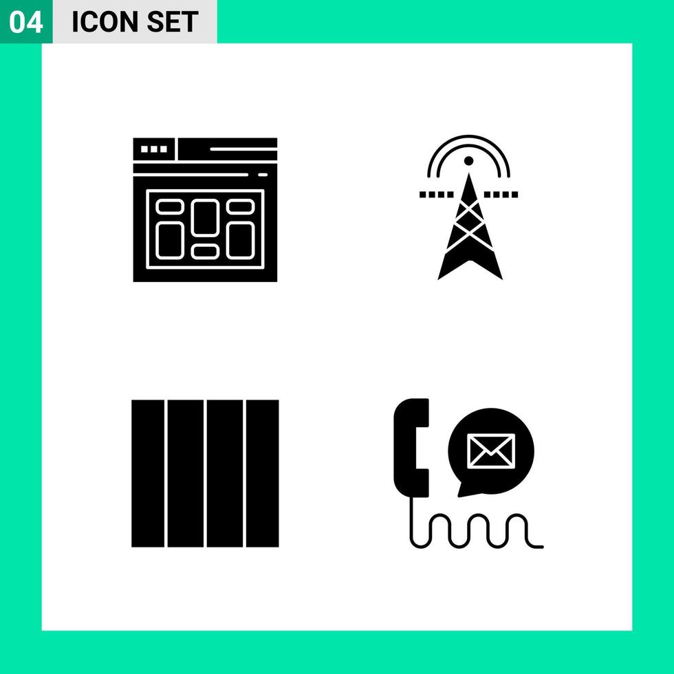 Pack of 4 Solid Style Icon Set Glyph Symbols for print Creative Signs Isolated on White Background 4 Icon Set Creative Black Icon vector background