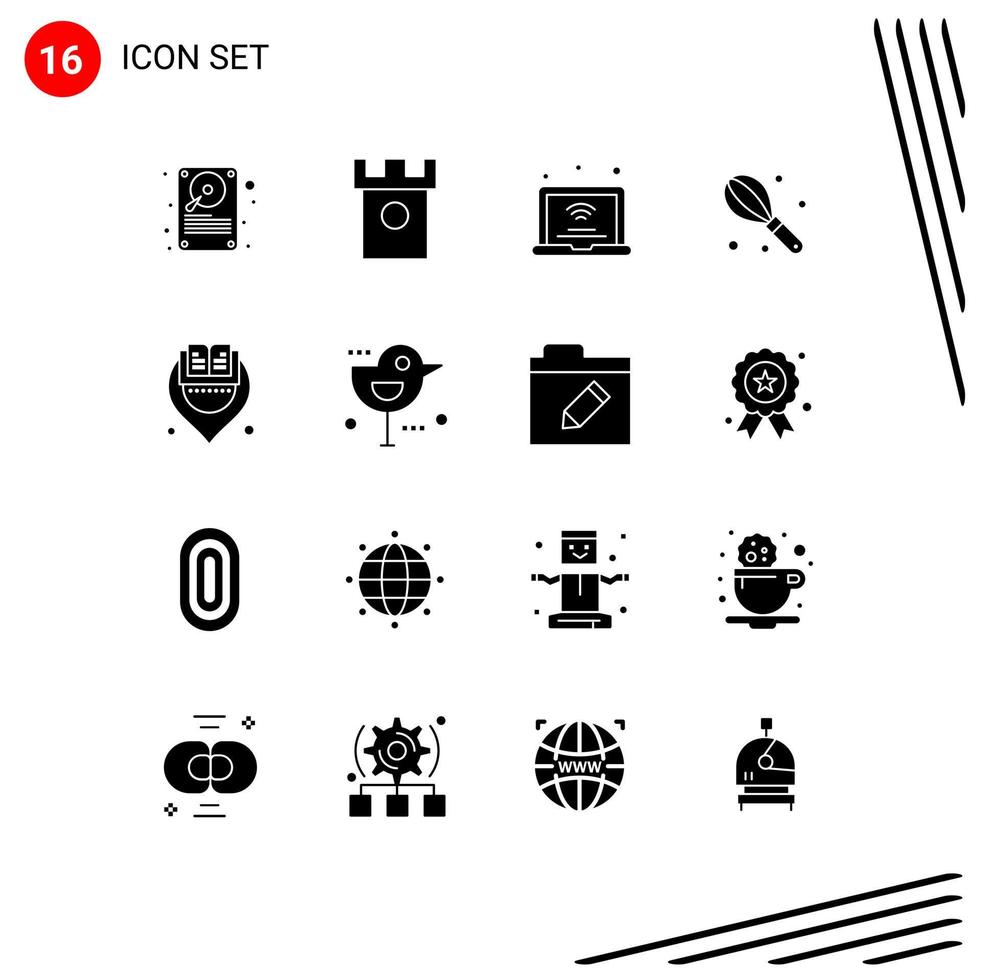 Pack of 16 Modern Solid Glyphs Signs and Symbols for Web Print Media such as book mixer historic manual iot Editable Vector Design Elements