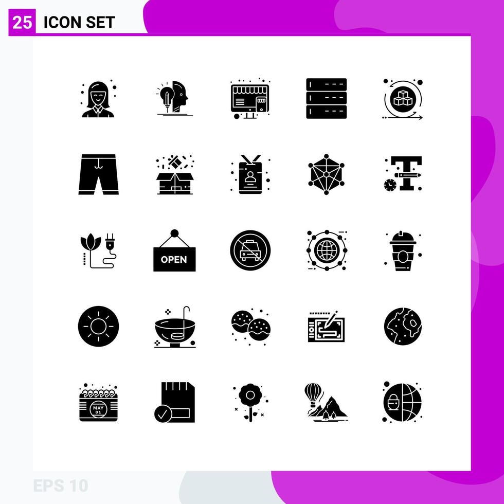 25 User Interface Solid Glyph Pack of modern Signs and Symbols of shapes server buy devices admin Editable Vector Design Elements