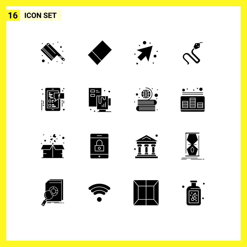 Solid Glyph Pack of 16 Universal Symbols of coffee creative cobra mobile social Editable Vector Design Elements