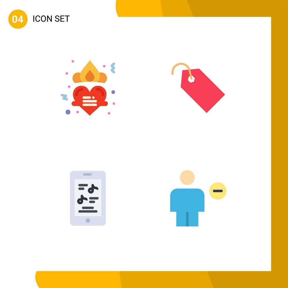Group of 4 Modern Flat Icons Set for crown multimedia romance label phone Editable Vector Design Elements