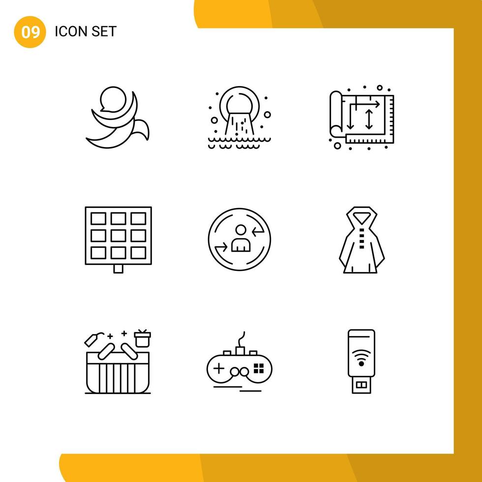 Group of 9 Outlines Signs and Symbols for peturning solar waste panel house Editable Vector Design Elements