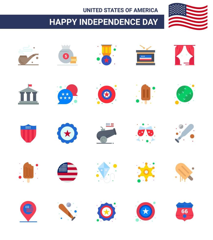 Big Pack of 25 USA Happy Independence Day USA Vector Flats and Editable Symbols of theatre entertainment badge independence day holiday Editable USA Day Vector Design Elements