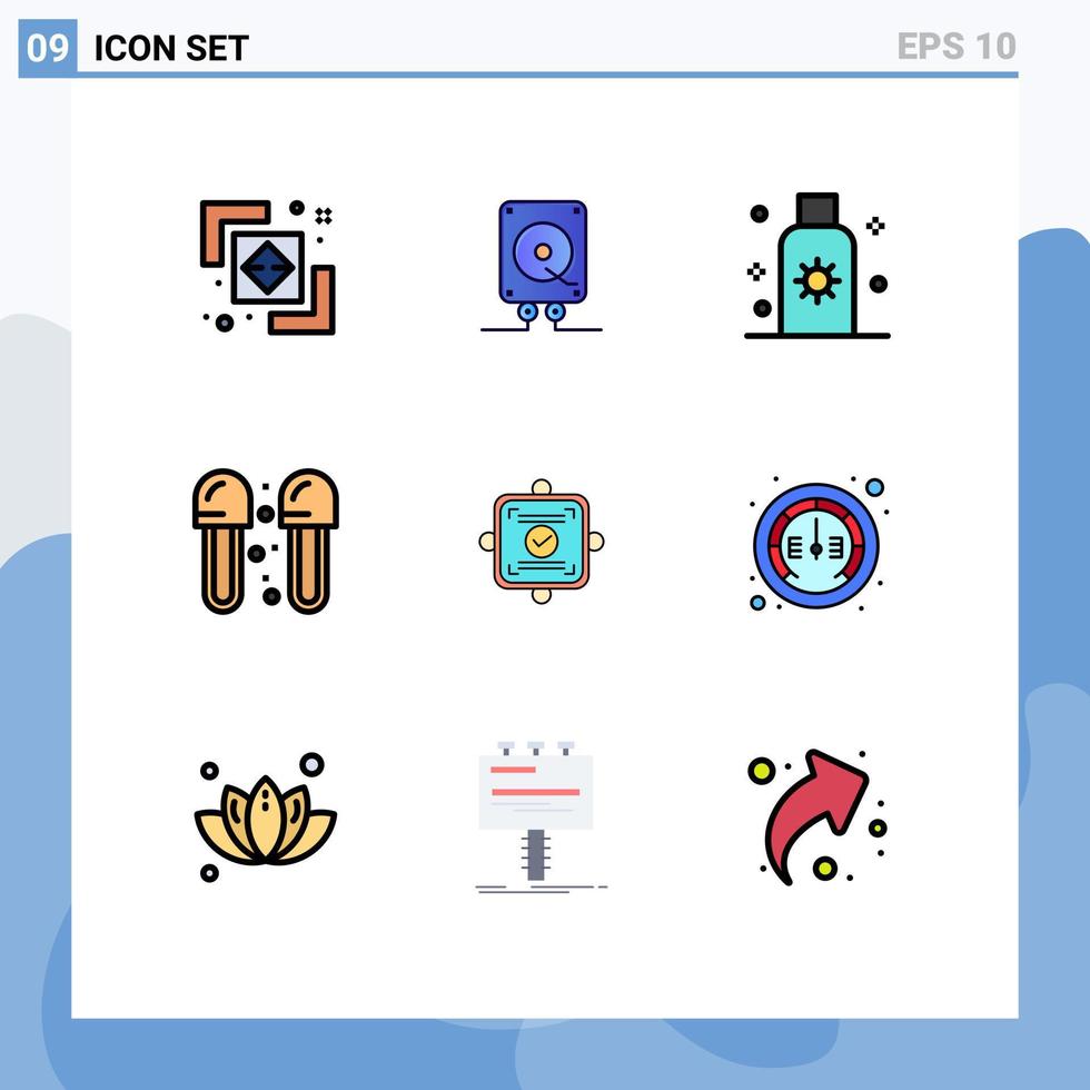 Stock Vector Icon Pack of 9 Line Signs and Symbols for slippers cleaning lotion bathroom sunblock Editable Vector Design Elements
