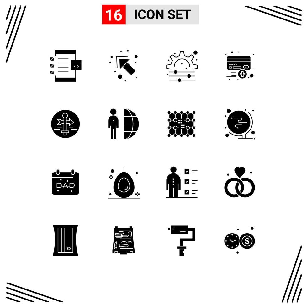 Set of 16 Modern UI Icons Symbols Signs for guide credit creative plus card Editable Vector Design Elements