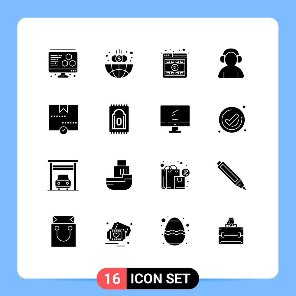 16 Creative Icons Modern Signs and Symbols of package delivered video approve man Editable Vector Design Elements
