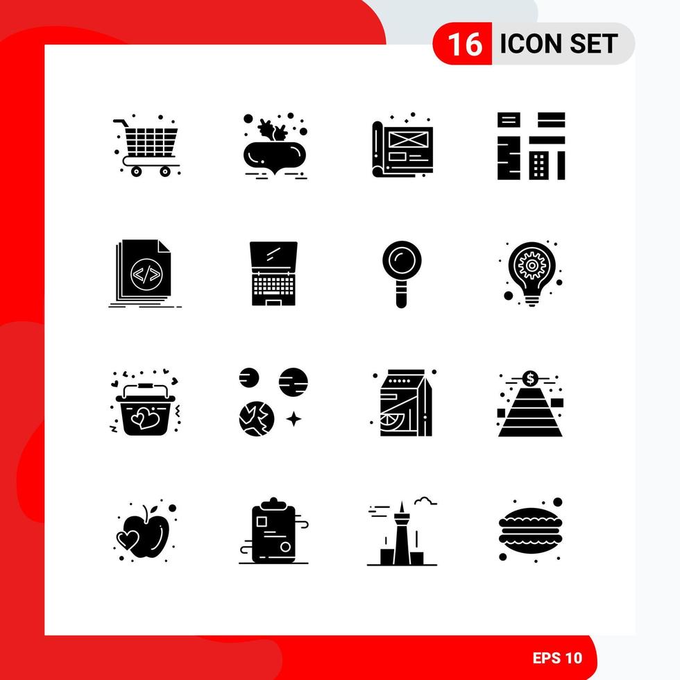 16 Universal Solid Glyph Signs Symbols of code native creative feature advertising Editable Vector Design Elements