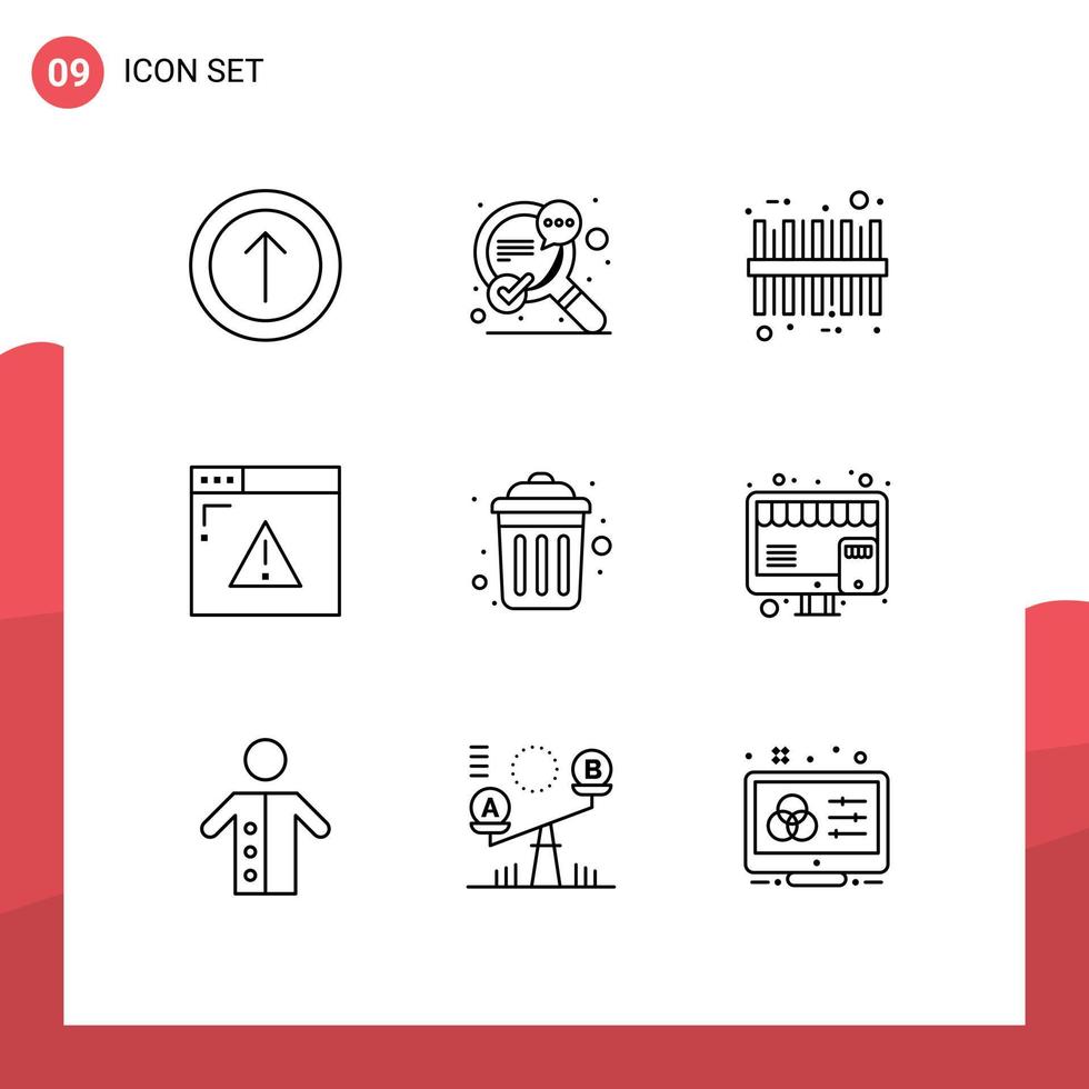 Modern Set of 9 Outlines Pictograph of recycle garbage code dustbin web Editable Vector Design Elements