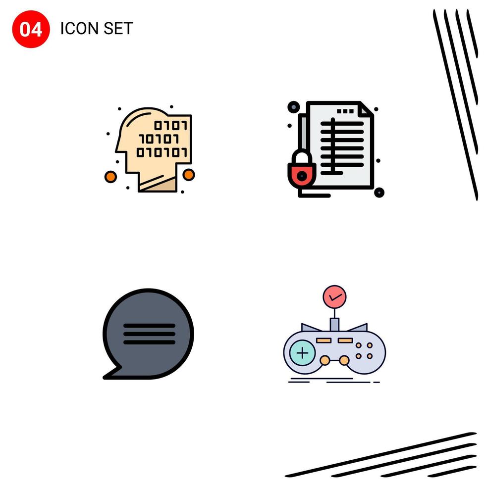 4 Creative Icons Modern Signs and Symbols of binary chat recognition protection messages Editable Vector Design Elements