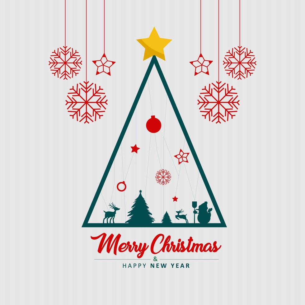 flat merry christmas greeting card with christmas tree vector