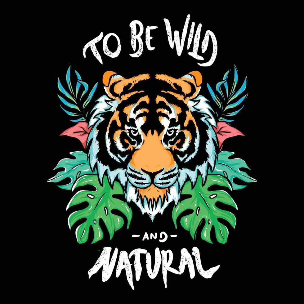 Tiger head with leaf ornament vector