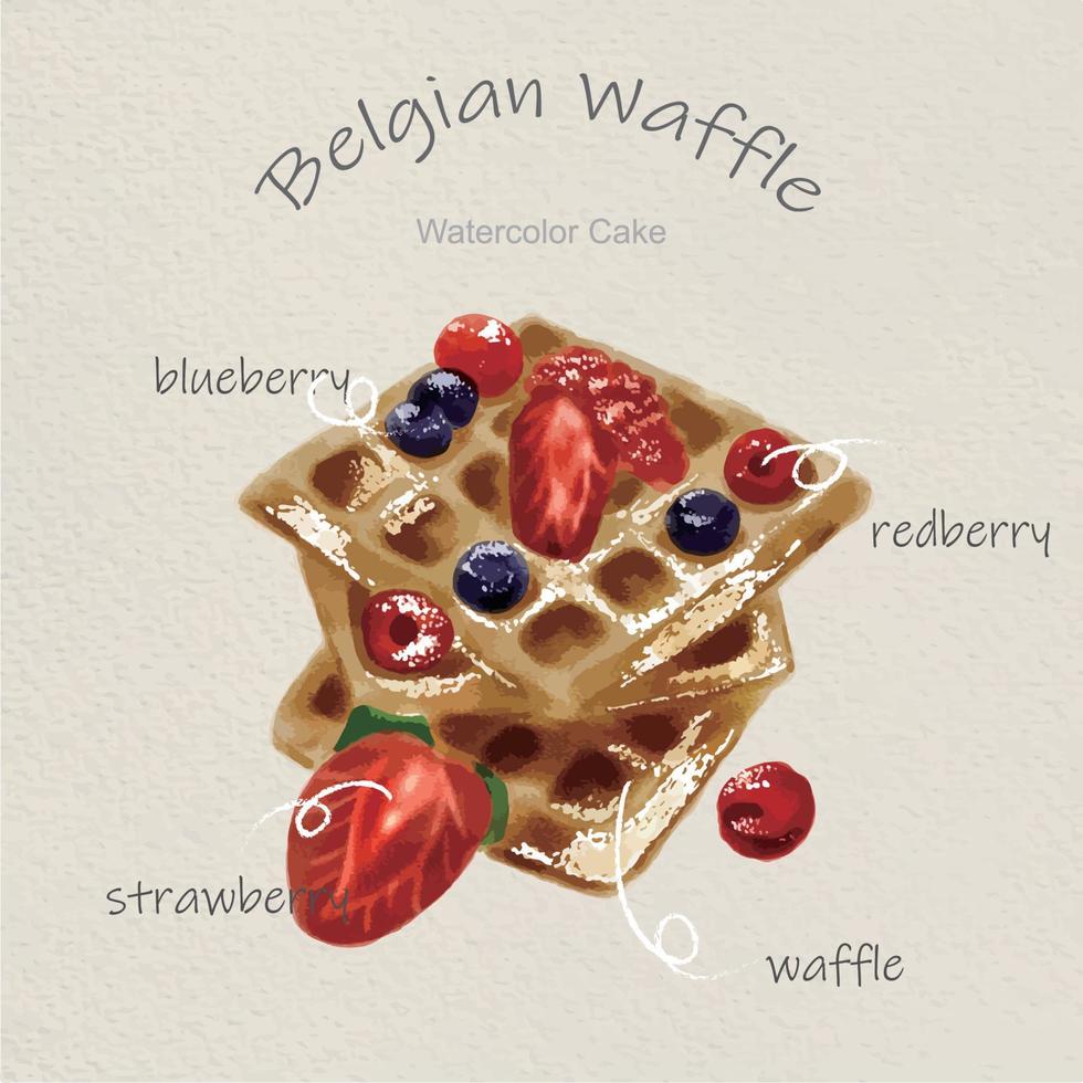 watercolor cakes with belgian waffle vector