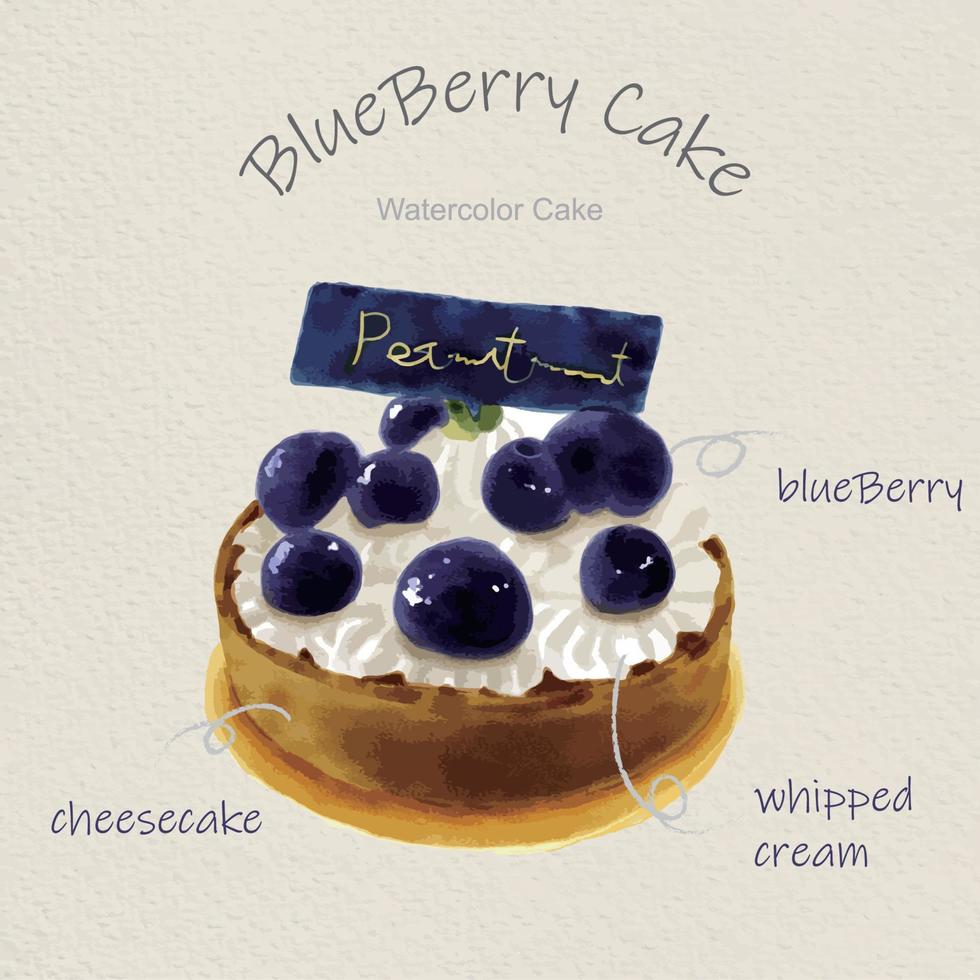 watercolor cakes with blueberry cake vector