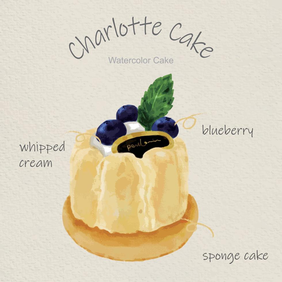 watercolor cakes with Charlotte cake vector