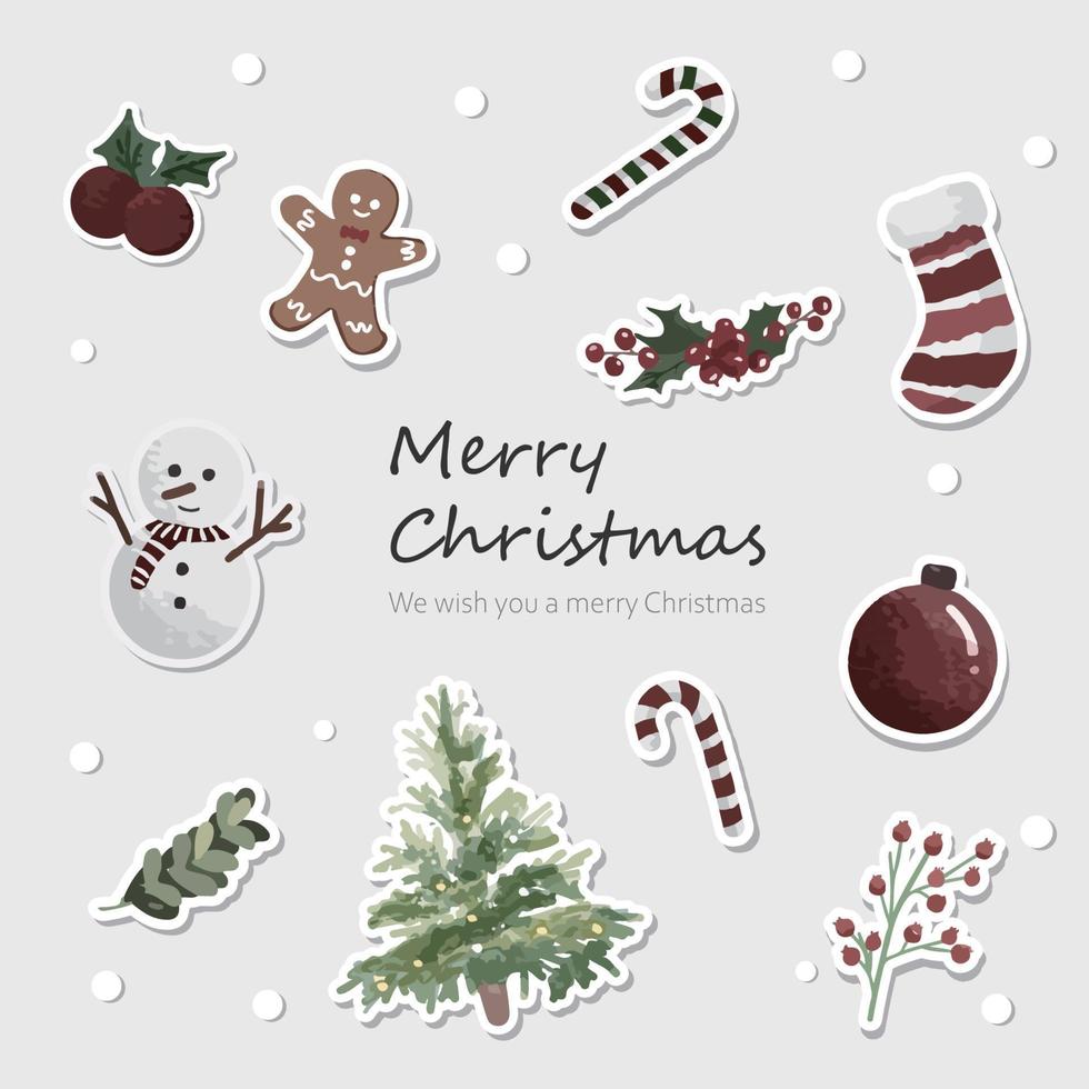 Christmas background with watercolor ornaments vector