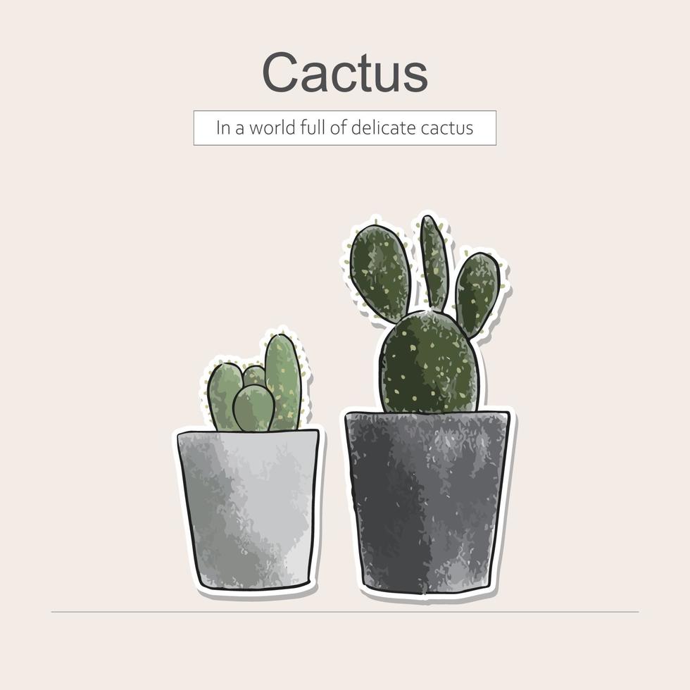 Hand drawn colored pencil with catus vector