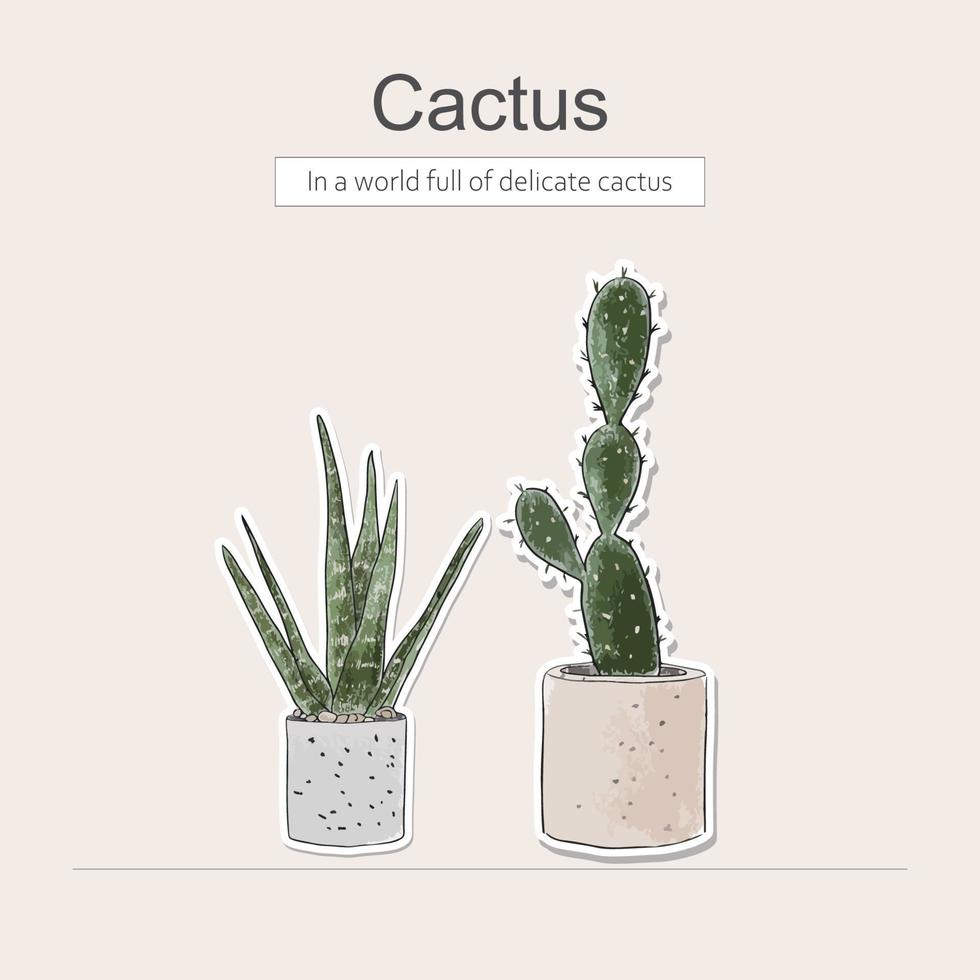 Hand drawn colored pencil with catus vector