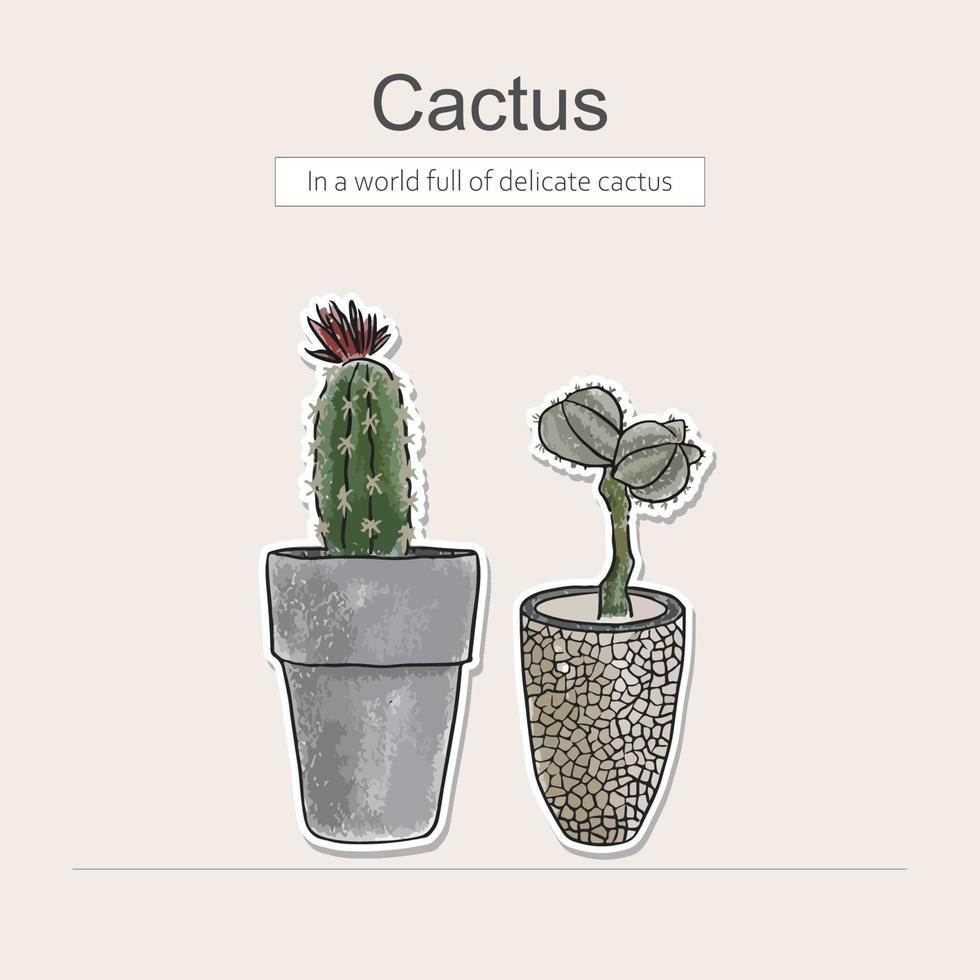 Hand drawn colored pencil with catus vector