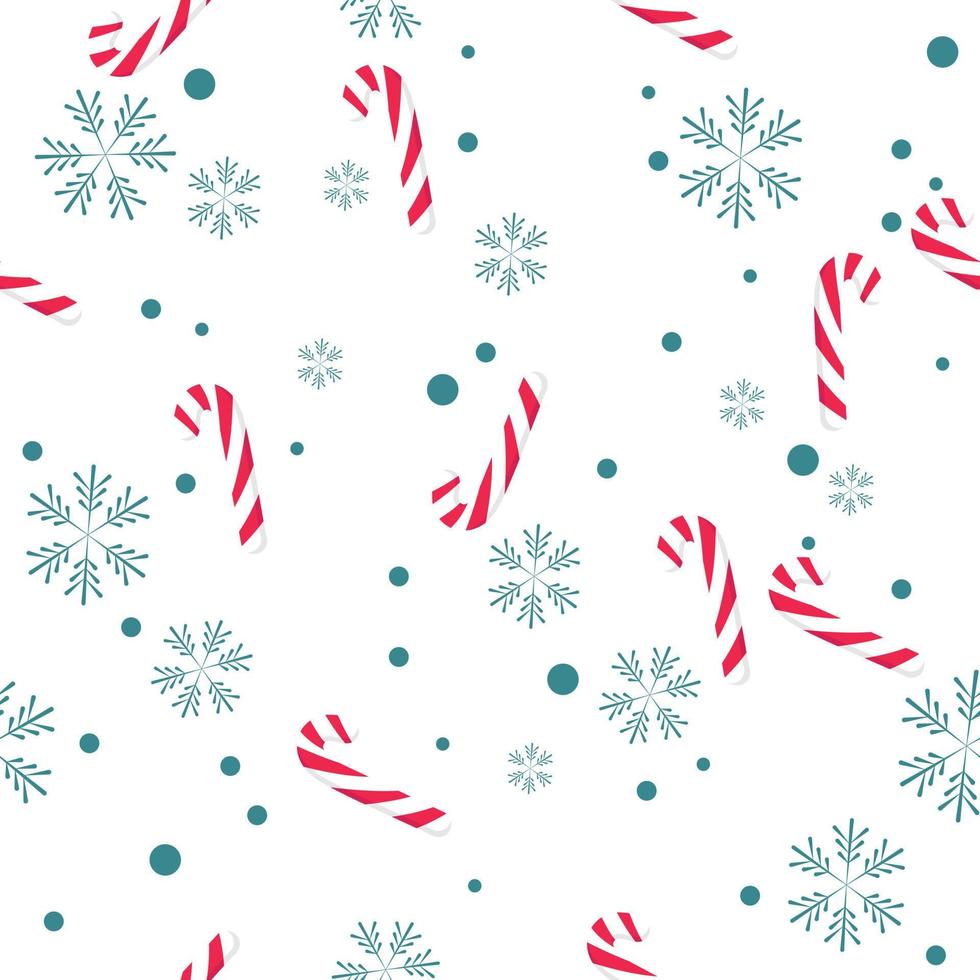 Christmas and New Year seamless pattern with candies and snowflakes vector