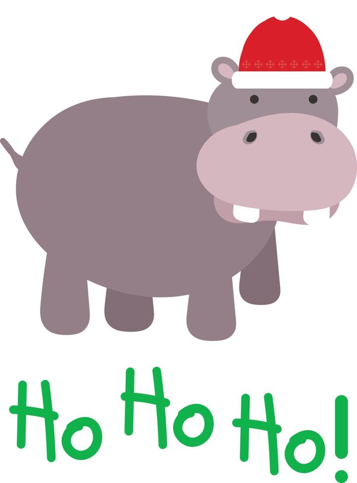Ho Ho Ho. Cartoon Hippo Merry Christmas is here Illustration vector