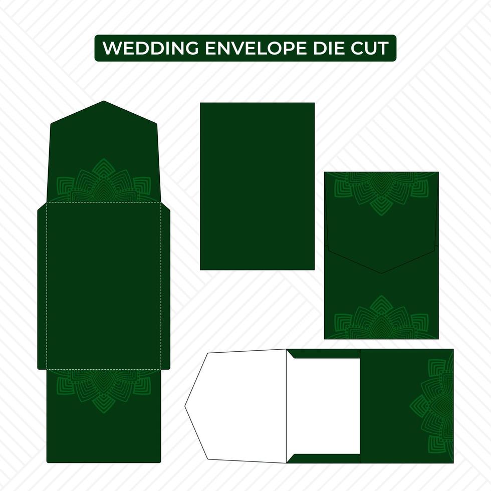 Portrait wedding envelope die cut template with sample ornament vector