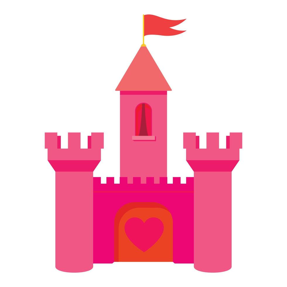 Pink princess castle icon, cartoon style vector