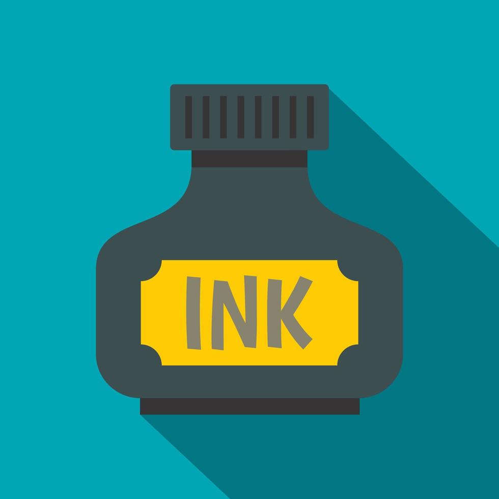 Black ink bottle icon, flat style vector