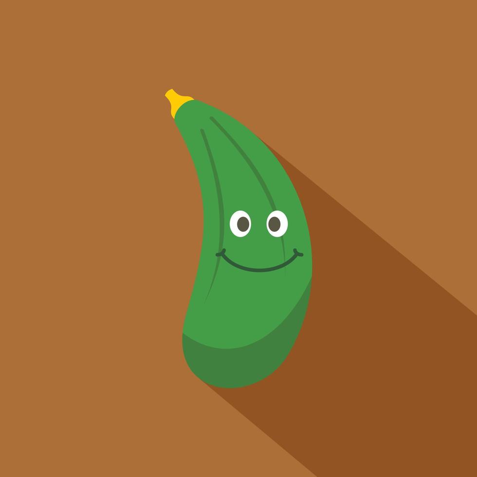 Green smiling zucchini vegetable icon, flat style vector