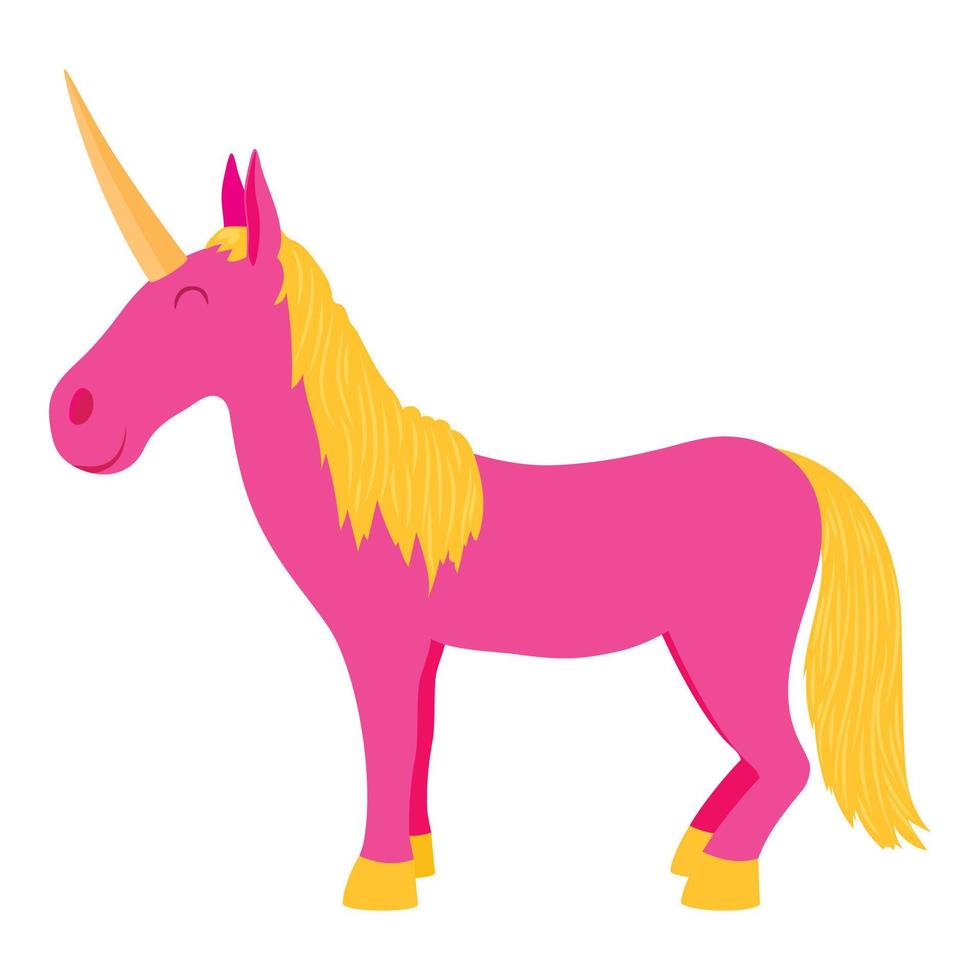 Pink unicorn icon, cartoon style vector