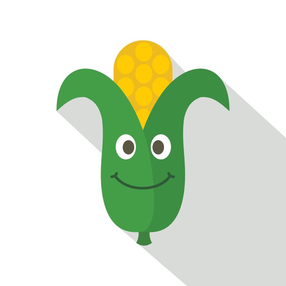 Fresh smiling corncob icon, flat style vector