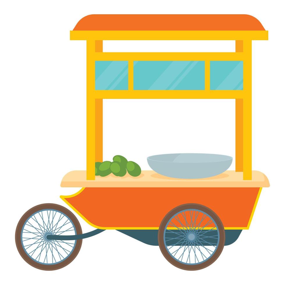 Red fast food trolley bike icon, cartoon style vector
