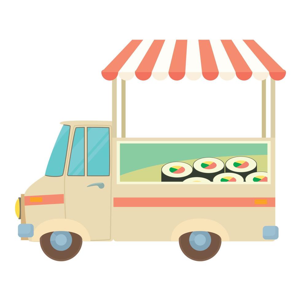 camión de comida rápida coche de ciudad con icono de sushi vector