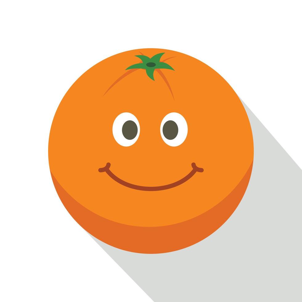 Smiling orange fruit icon, flat style vector
