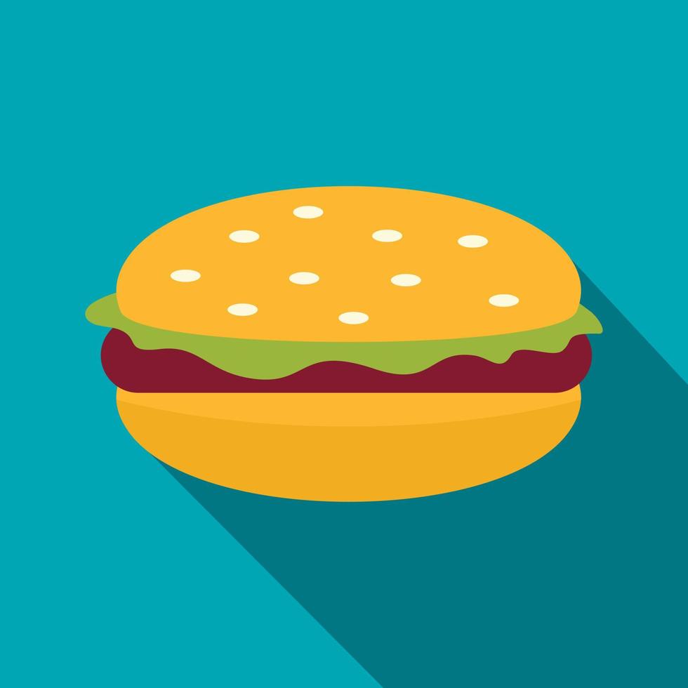 Burger with lettuce, meat patty and bun icon vector