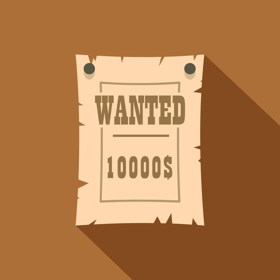 Vintage wanted poster icon, flat style vector