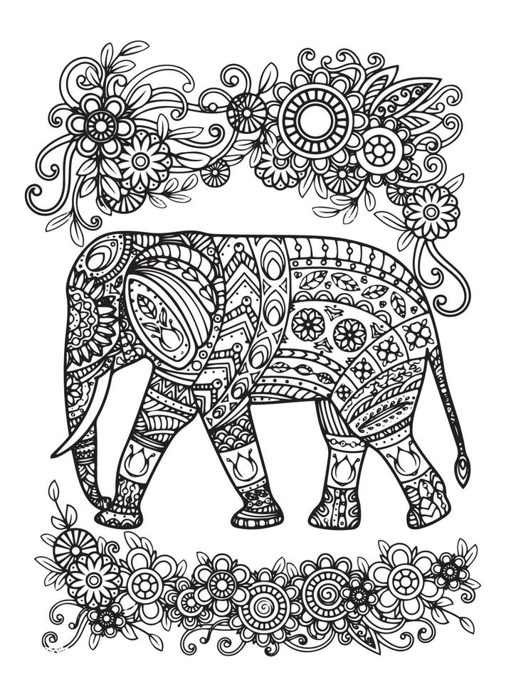 Elephant Mandala Coloring Page vector