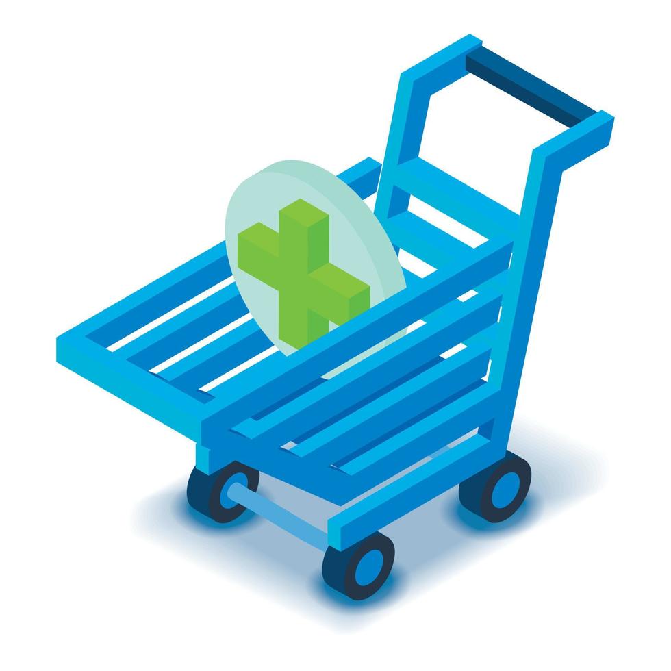 Shopping cart with cross icon, isometric style vector
